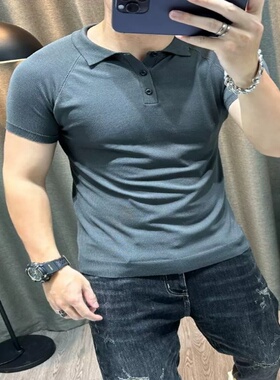 潮牌纯色翻领针织衫男士夏季新款