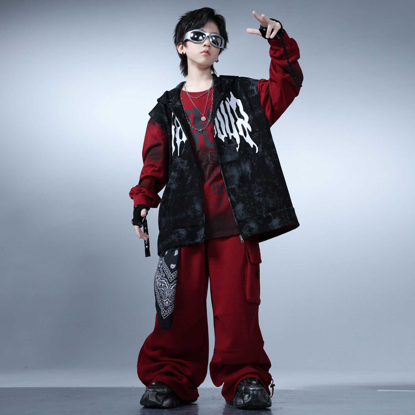 儿童街舞潮服少儿连帽坎肩外套女童爵士舞套装男童酷帅嘻哈演出服,淘宝优惠券,粉丝福利购,淘宝优惠卷