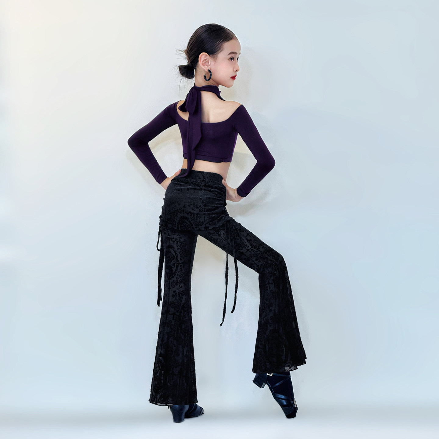 CONNY新款拉丁舞服女儿童跳舞蹈练功裤裙微喇叭长袖上衣训练套装,淘宝优惠券,粉丝福利购,淘宝优惠卷