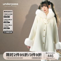 Underpass Original Milky White Sweet gold wool collar Canopy Easy to thicken with thickened fur coat jacket