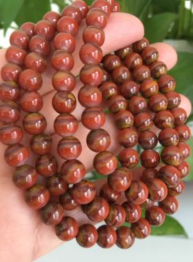 天然战国红玛瑙手串女同料打磨红黄拉丝7.6mm圆珠多层三圈手链