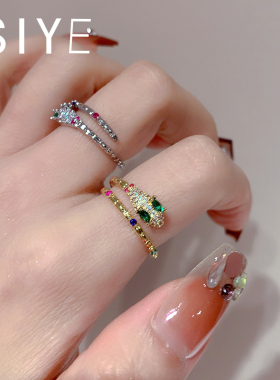 高级感微镶灵蛇戒指女小众设计感小蛇开口食指戒轻奢风蛇形尾戒