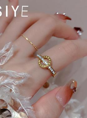 不掉色罗马双环素圈戒指女小众设计尾戒钛钢戒指女轻奢高级感女