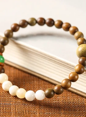 简单的新鲜感 细款绿檀念珠寿山石单圈闺蜜单圈文玩佛珠手链