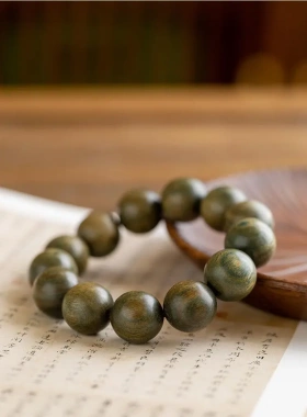 绿檀手串 手链木佛珠念珠圣檀木男女短款精工手工磨情侣手串腕饰