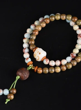 南美绿檀6mm双拼星月寿山石手链流行时尚佛珠男女情侣款手饰