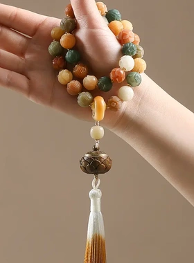 敦煌有钱花菩提根手串男女款手持佛珠念珠文玩手捻菩提子流苏手链