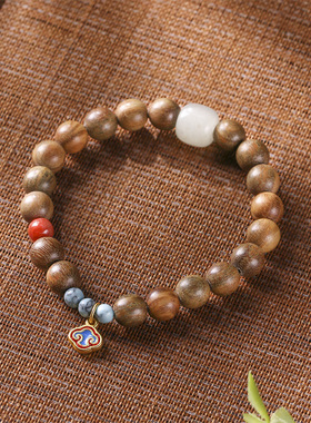 原木森系小众DIY创意檀木念珠紫檀木绿檀8mm念珠混搭玉石桶珠手链