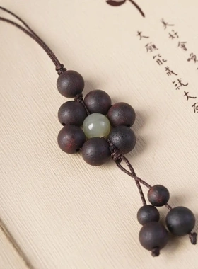 天然民族风降真香和田玉木质手机挂链车挂包挂情侣款闺蜜礼物编织