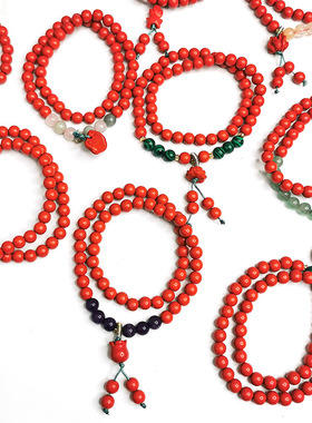 新中式朱砂手串本命年红色转运珠礼物六字真言双圈手饰女国潮手链