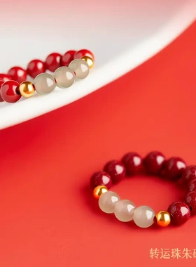 保真朱砂戒指女男和田玉小众设计食指尾戒对戒食指古风工厂可