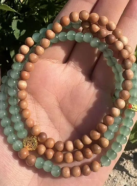 印度老山檀香圆珠两圈手链和田玉设计感手串清新手饰