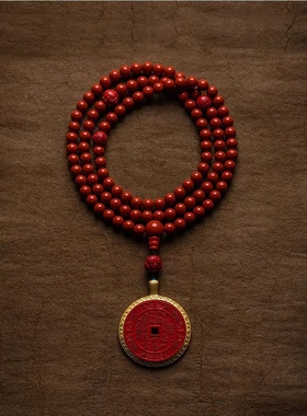 朱砂山鬼花钱全珠链吊坠男士毛衣项链挂件女原石