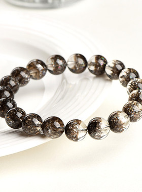 久雅水晶  黑加仑聚宝盆水晶手链  黑色超七圆珠手串 直销