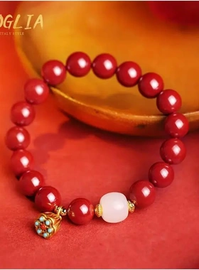 高含量满星光天然朱砂手串和田玉虎年本命年莲蓬手链男女饰品礼物