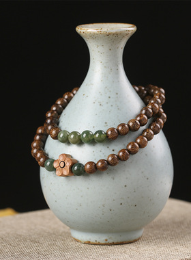 绿檀木梅花手串双圈佛珠男女手链檀香文艺复古民族风念珠盘玩把件