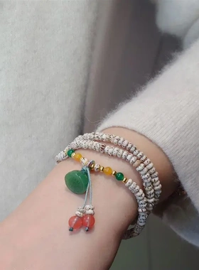 天然星月菩提多圈手链女男款简约大气款莲蓬吊坠手链盘玩多宝手链