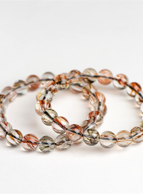 久雅水晶 天然黑金超七圈手链 黑色钛晶超七手链圆珠手串