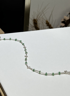 天然沙弗莱细手链小银管串珠