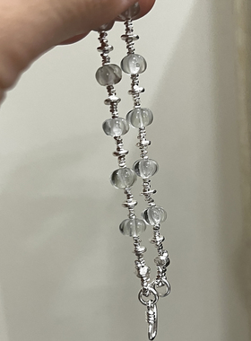 浠LUXI原创清透梦幻小气泡S925纯银圆珠浅绿水晶ins风高颜值手链