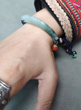 翡翠老银珠南红沉香手链