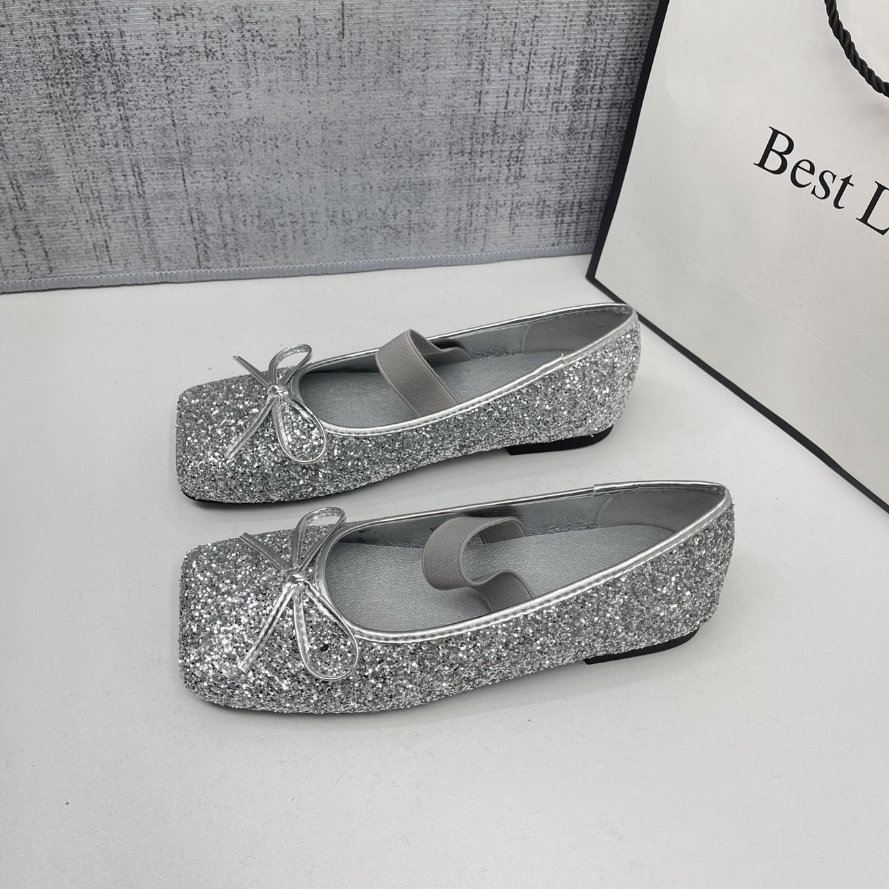 法式亮片银色平底芭蕾舞鞋女2026蝴蝶结玛丽珍鞋浅口大码41单鞋,淘宝优惠券,粉丝福利购,淘宝优惠卷