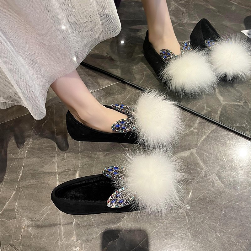 2025新款冬秋毛毛瓢单女棉鞋加厚保暖狐狸毛水钻兔耳平跟舒适多彩,淘宝优惠券,粉丝福利购,淘宝优惠卷