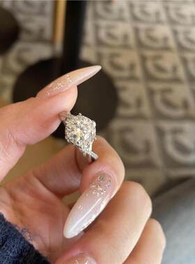夸张显大1克拉真钻戒鸢尾花戒指女高级感求婚指环欧美跨境热卖