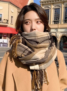 美拉德围巾女秋冬季韩版百搭格子
