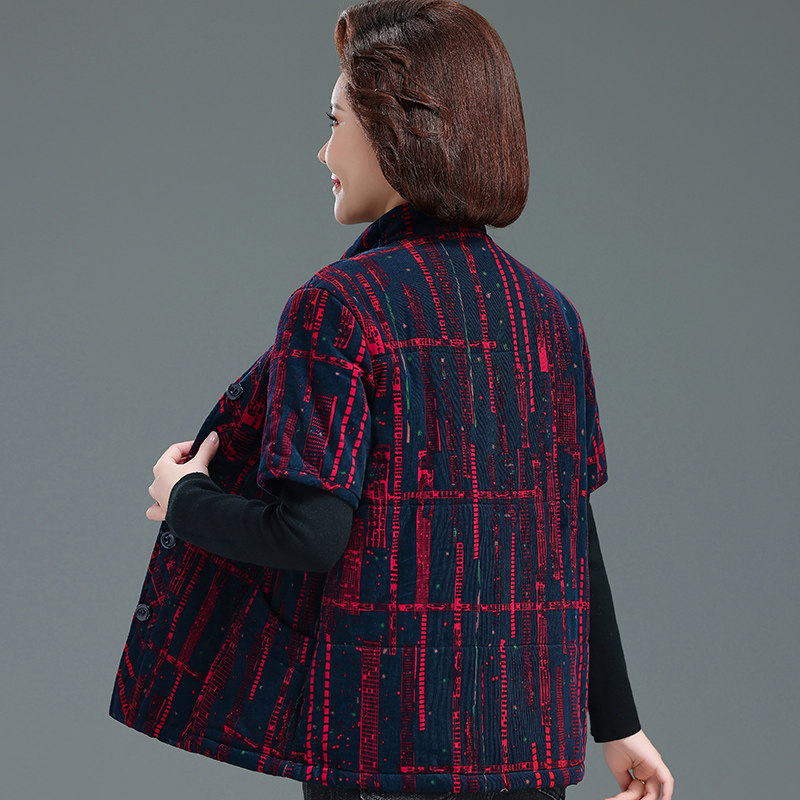 中老年女马甲秋冬款夹棉保暖纯棉衣外套妈妈装短袖背心奶奶上衣服