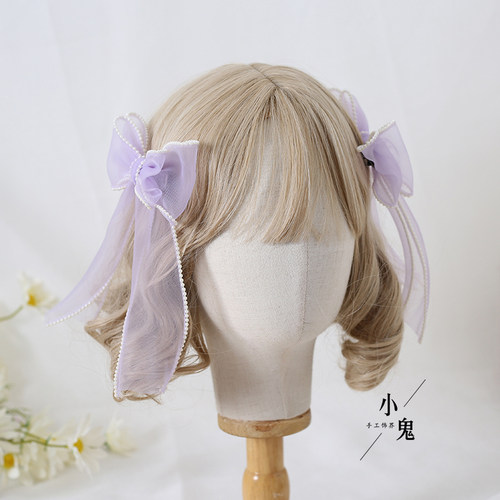 原创夏蔷薇白紫色Lolita发饰软妹KC甜美蝴蝶结洛丽塔蕾丝头饰发箍 - 图2