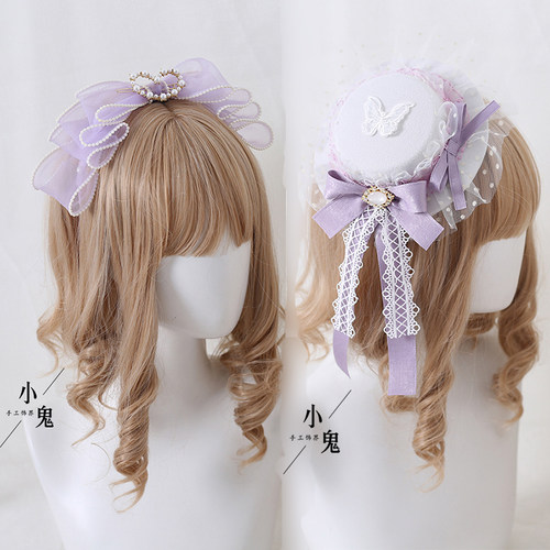 原创夏蔷薇白紫色Lolita发饰软妹KC甜美蝴蝶结洛丽塔蕾丝头饰发箍 - 图0