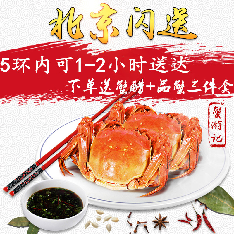 【蟹游记】北京闪送现货大闸蟹2.0-3.0两鲜活螃蟹10只装公母任选 - 图1