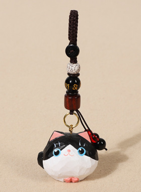 手工木雕小猫咪汽车钥匙