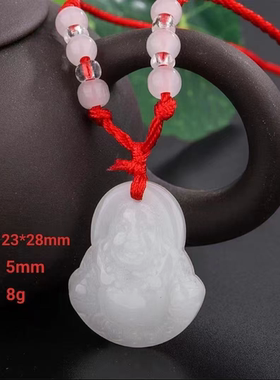 乳白色玻璃笑脸大肚弥勒佛吊坠女带佛编制红绳可调节本命佛简约