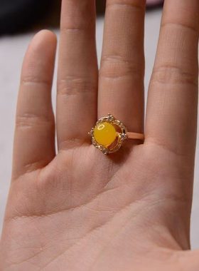 高级感米黄色玛瑙可调节女戒轻奢中国风合金女戒时尚美满超好看