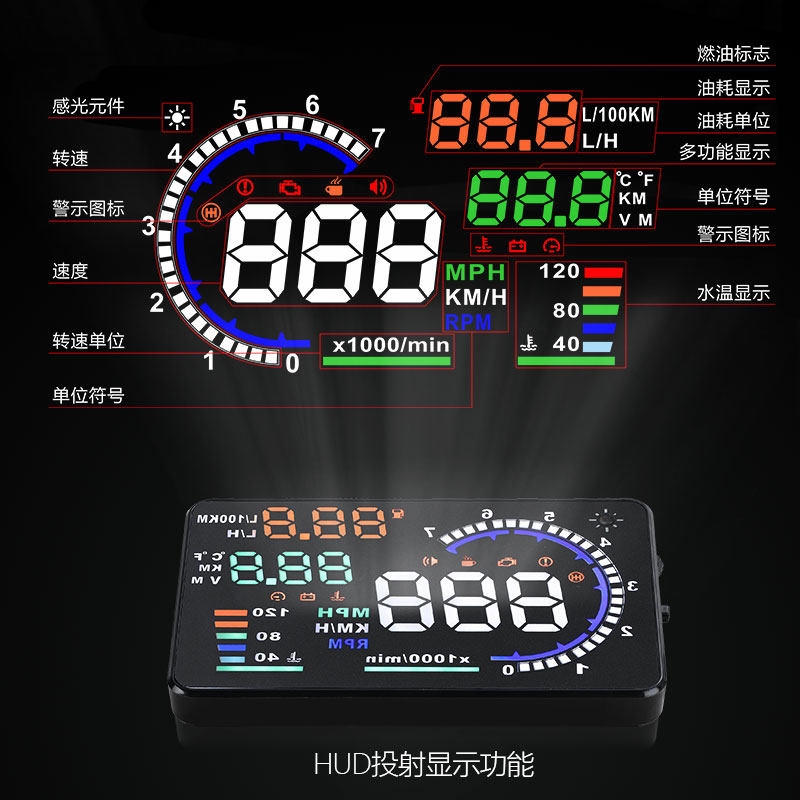 奔腾X40 B30 X80 B90 B70 B50汽车抬头显示器车载HUD油耗速度水温 - 图2