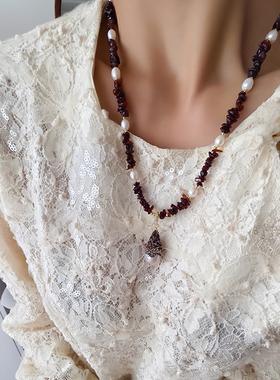 天然珍珠石榴石女气质串珠项链
