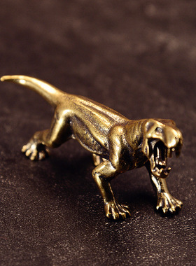 实心黄铜侏罗纪恐龙摆件个性纯黄铜桌面茶宠摆设摆饰老铜器