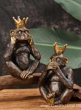复古美式大猩猩摆件仿真动物模型创意猴树脂工艺品办公室桌面装饰