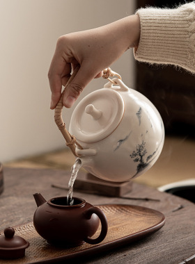 电陶炉煮茶器家用养生泡茶烧水壶白瓷手绘陶瓷煮茶壶茶具套装