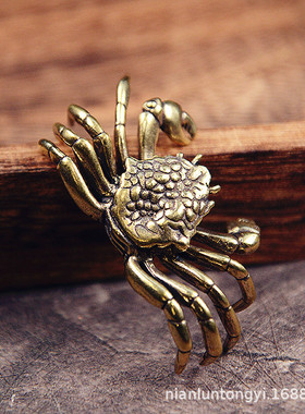 实心手把件黄铜螃蟹摆件招财横财古玩复古横财桌面小摆件创意茶玩