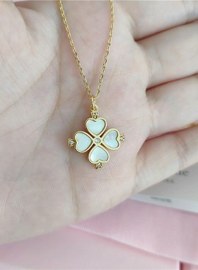 四叶草花朵母贝吊坠项链锁骨链