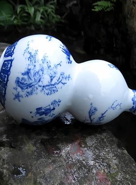 青花瓷葫芦庭院鱼缸流水摆件