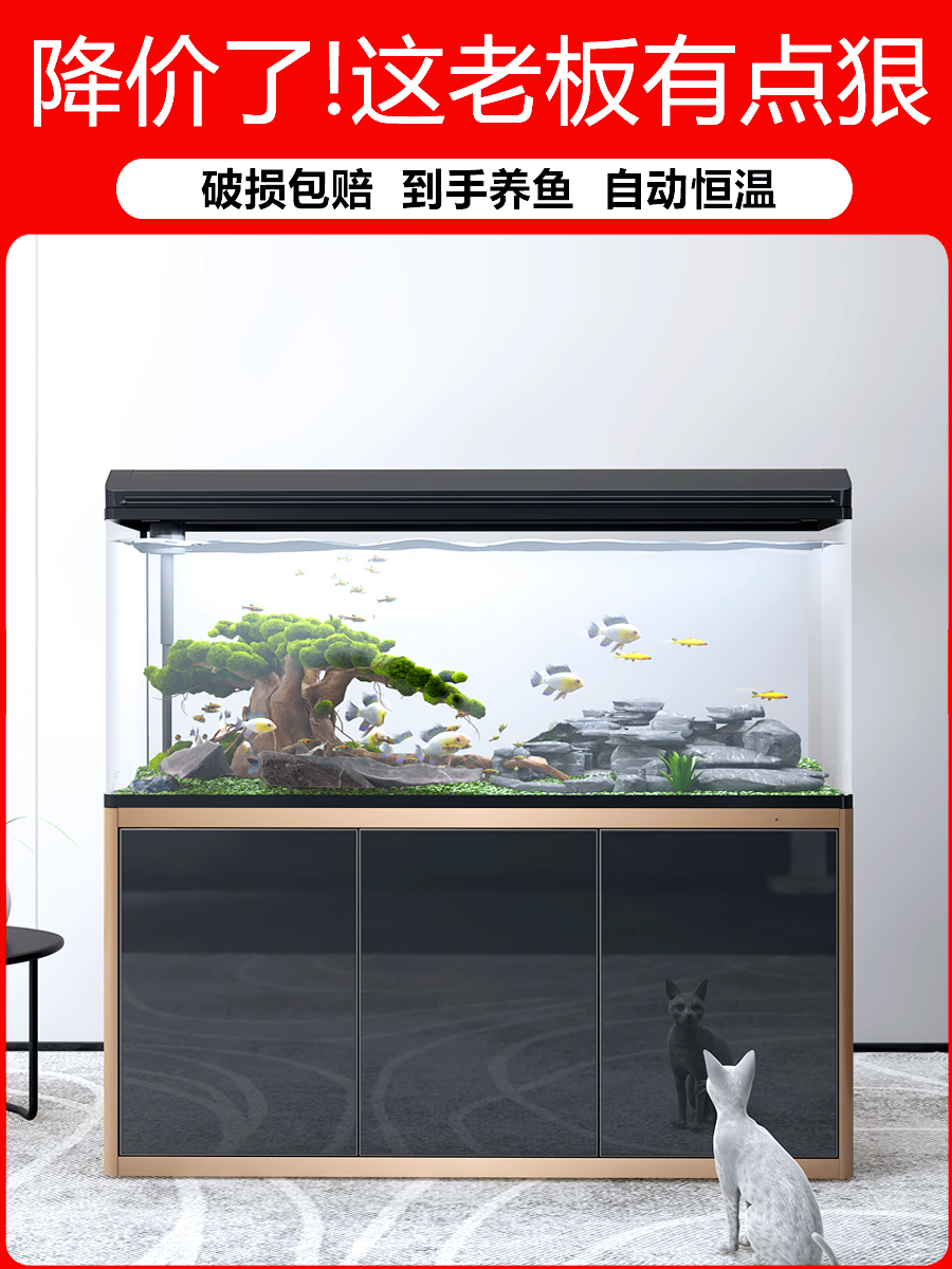 西龙鱼缸水族箱大中型客厅小型家用免换水生态造景带底柜玻璃恒温-图3