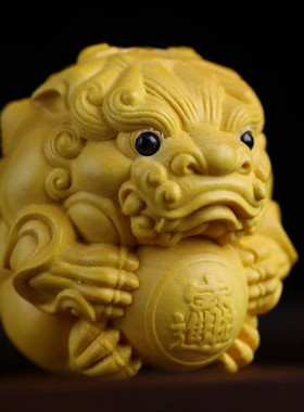 黄杨木雕刻随身盘玩貔貅手把件木质工艺品汽车挂件招财进把玩件