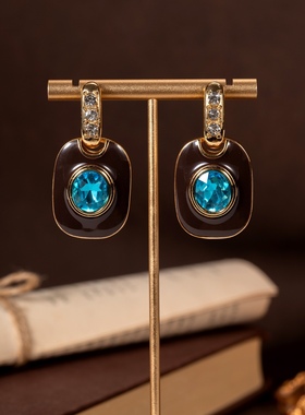 中古风vintage风复古风复古珐琅彩项链手链耳环套装925银针耳钉