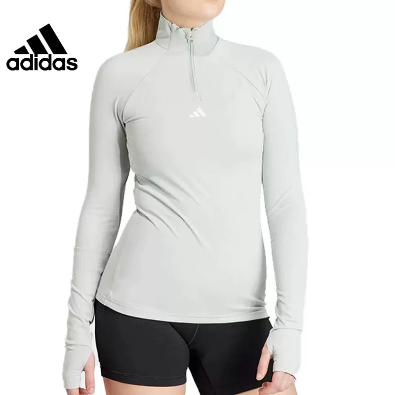 正品Adidas/阿迪达斯女子立领半拉链运动训练长袖T恤套头衫IL1082 - 图2