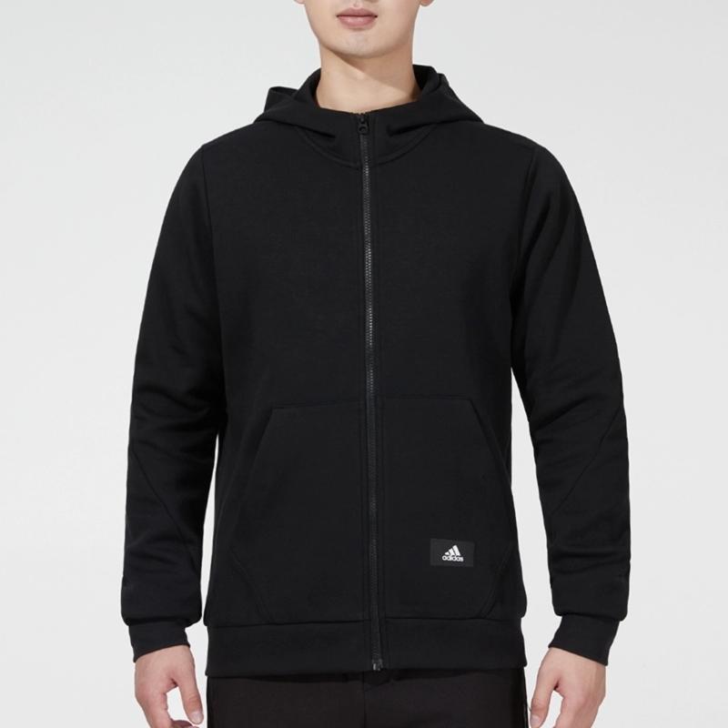 正品Adidas/阿迪达斯男子外套秋季针织黑色连帽运动外套 HA1416-图0