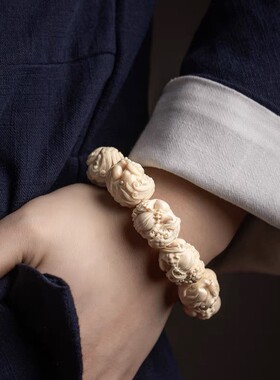 男女猛犸雕刻貔貅手串